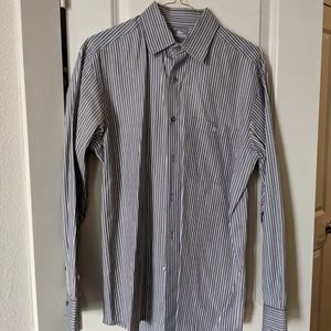 Lacoste Grey and White Striped Buttondown